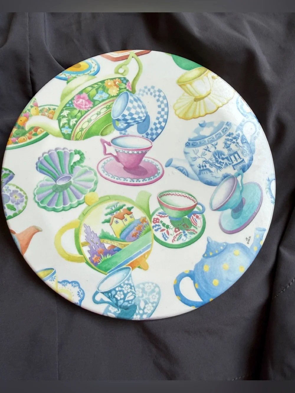 Design Imports Serving Tray Melamine 8” Made in Italy Teacup Teapot Pattern